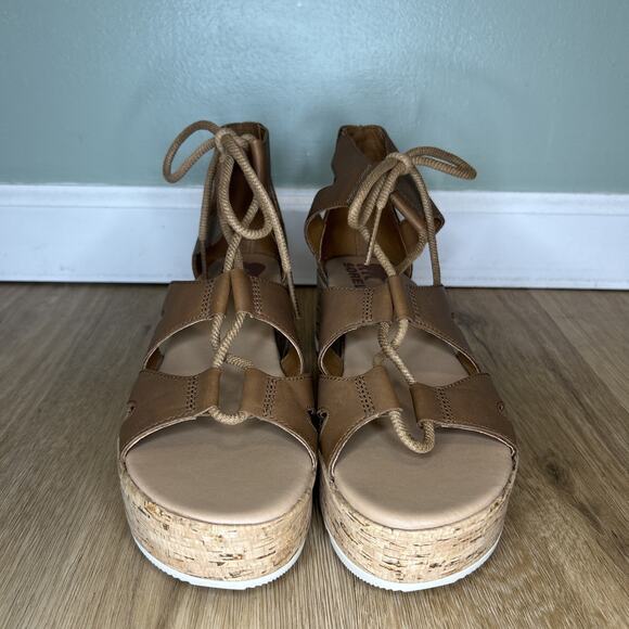 SOREL Woman's 8.5 Cameron Sandal Brown Platform Lace Up Preppy Cottage Outdoor - Picture 2 of 8